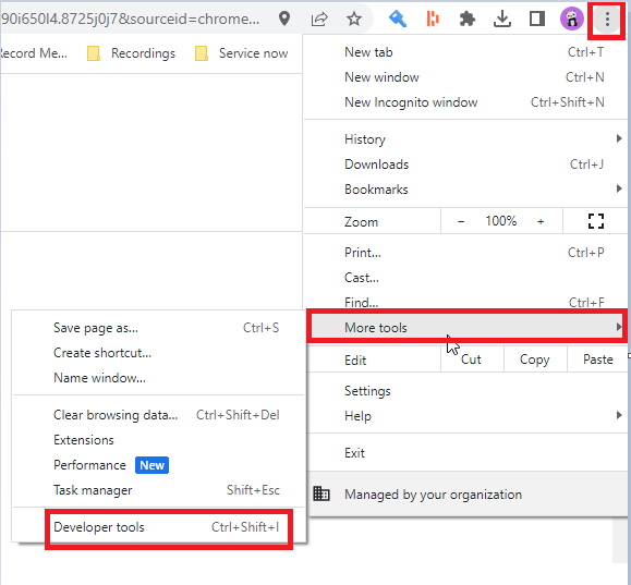 Open Developer Tools from Chrome menu